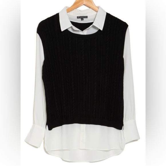 NWOT - Adrianna Papell Twofer Cable Knit Long Sleeve Top - Picture 2 of 6